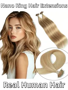 50 Strands Micro Bead Hair Extensions, Nano Ring Links, Human Hair, 9 Natural Straight Colors, 12-22 Inch, Adds Volume & Length