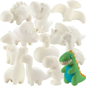 DIY Party Craft Kit Jumbo Dino Squishies (12 Different Dinosaurs) Value Pack-White Kawaii Scented Slow Rising Squishy Toys, Scented Stress Relief, Kids Classroom, Birthday Party Activity Gift (4"-6")