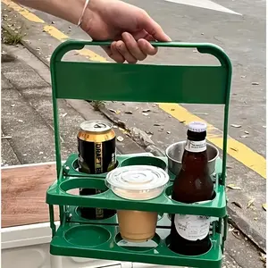 Foldable Plastic Beer Basket, Portable Drink Carrier, Sports Water Bottle Holder, Handheld Beer Rack, Ideal for Outdoor Activities