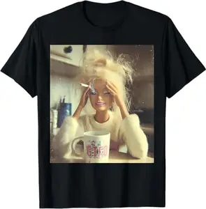 Funny Doll Face Sarcastic Doll Smoking Y2K T-Shirt