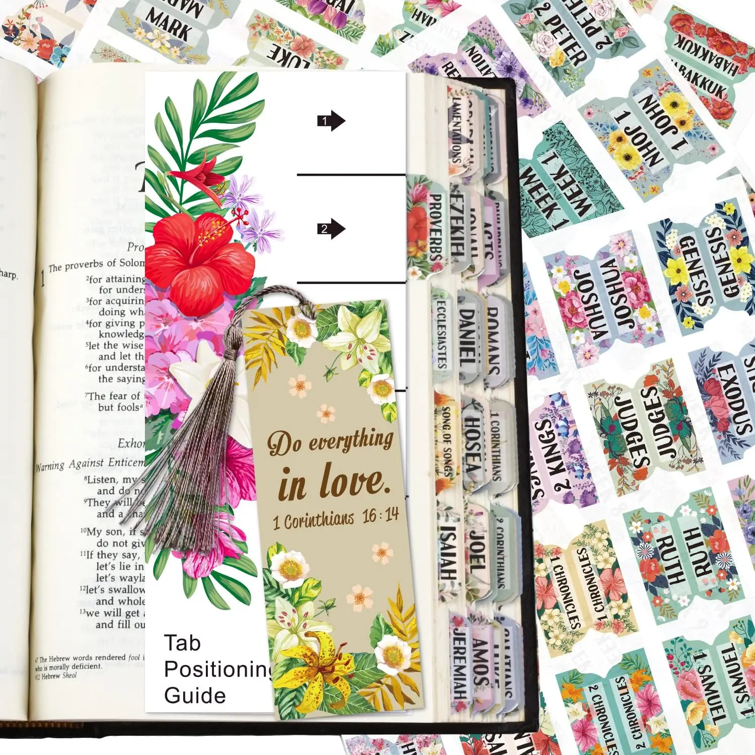 Index Tabs  & Old Testament Tabs Matte Laminated Floral Design - 122 count (Floral)