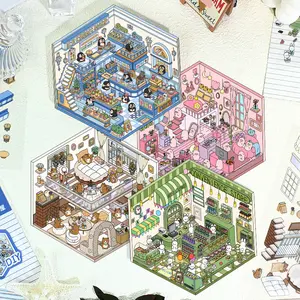 Valentine's Day gift DIY 3D Sticker Scenes 4 Sets for AdultsKids, Make Your Own Mini Home/Store Scenes Stickers AnimalThemes for Girls, Relieve Stress Pass The Time Craft Stickers forJournals Gifts Scrapbook Photo Album Scrapbooking