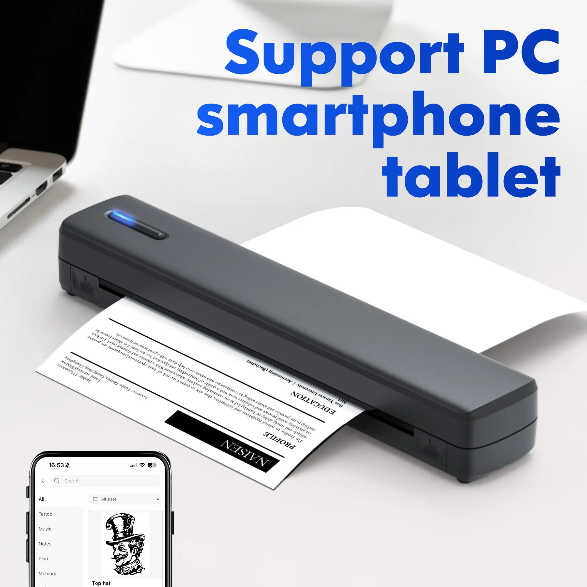 Portable Wireless Travel Printer, Inkless Thermal Printer, Compact and ...