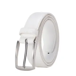 KM Legend Mens Leather Dress Belt for Work Business and Casual(White)
