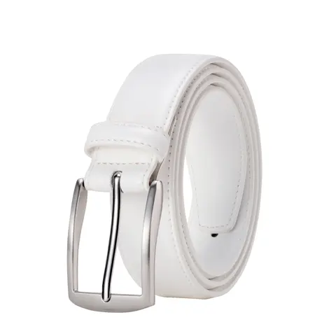 KM Legend Mens Leather Dress Belt for Work Business and Casual(White)