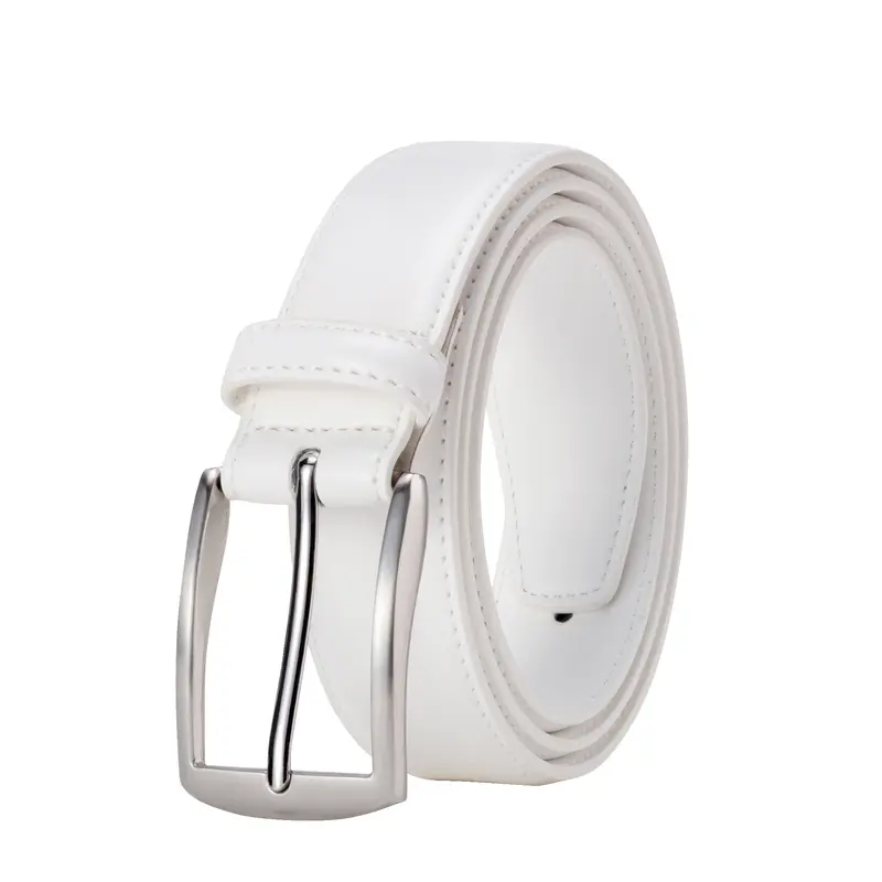KM Legend Mens Leather Dress Belt for Work Business and Casual(White)