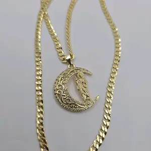 MOON WITH SAINT JUDE clear stones  religious necklace new Cuban link style gold-plated 24"inches