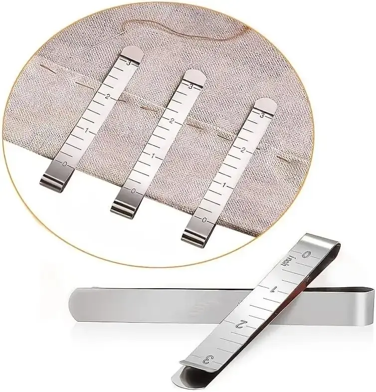 10 Pack Stainless Steel Sewing Clips for Quilting Hemming, Metal Fabric Clamps with Measurement Markings, Durable DIY Craft Sewing Accessories