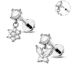 Oufer 16G 2PCS Flower/Butterfly Dangle Helix Ring Pack
