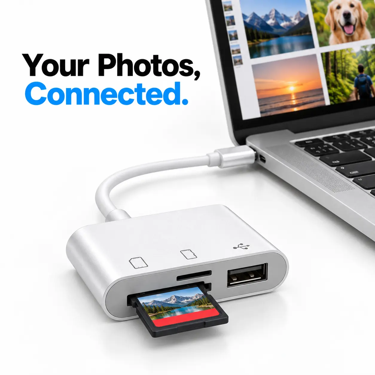 3 In 1 USB-C SD Card Reader with Dual Slots & Port - Universal Fit for iPhone 15-16, iPad, Mac, Android Laptops, USB-C Devices - Fast Data Transfer Support