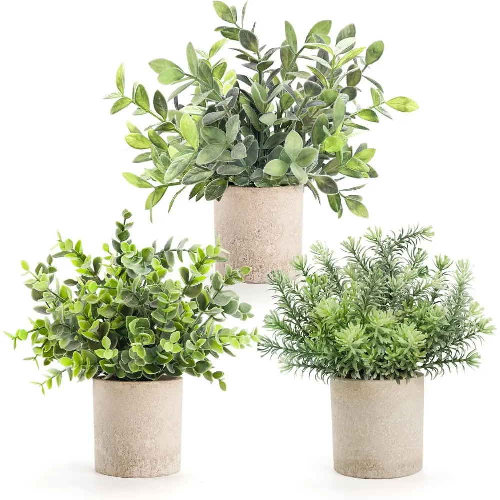 3pcs Artificial Eucalyptus Plants Set - Decorative Fake Potted Trees with Flocking Foliage, Low-Maintenance Plastic Faux Plants in Pulp Pots for Home, Office, Christmas Indoor Decor Gift