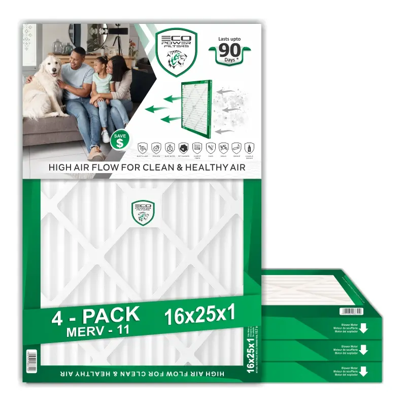 ECO POWER 16x25x1 (4 Pack) MERV 11 Pleated HVAC Air Filter  – High Efficiency Furnace & AC Filter for Dust, Pollen & Pet Dander
