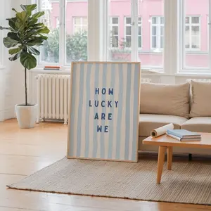 How Lucky Are We Print Blue and White Chinoiserie Wall Art Coastal Cowgirl Poster Large Wall Art Frame Preppy Dorm Room Retro Decor