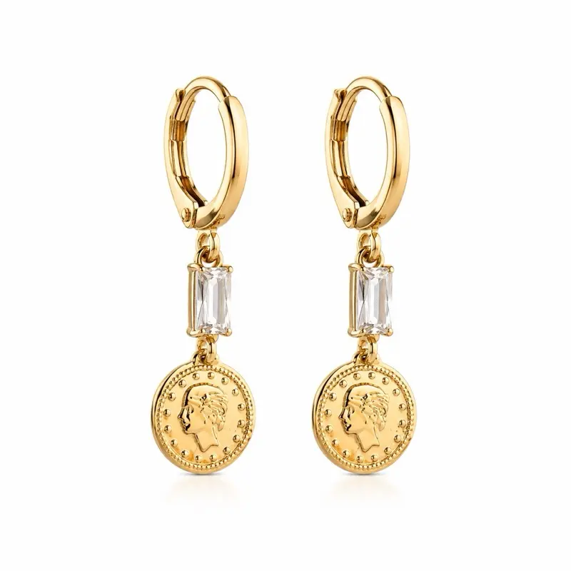 Small Coin Huggie Earrings - Gold-Toned Coin Design, Ideal for Everyday Wear, Lightweight and Comfortable