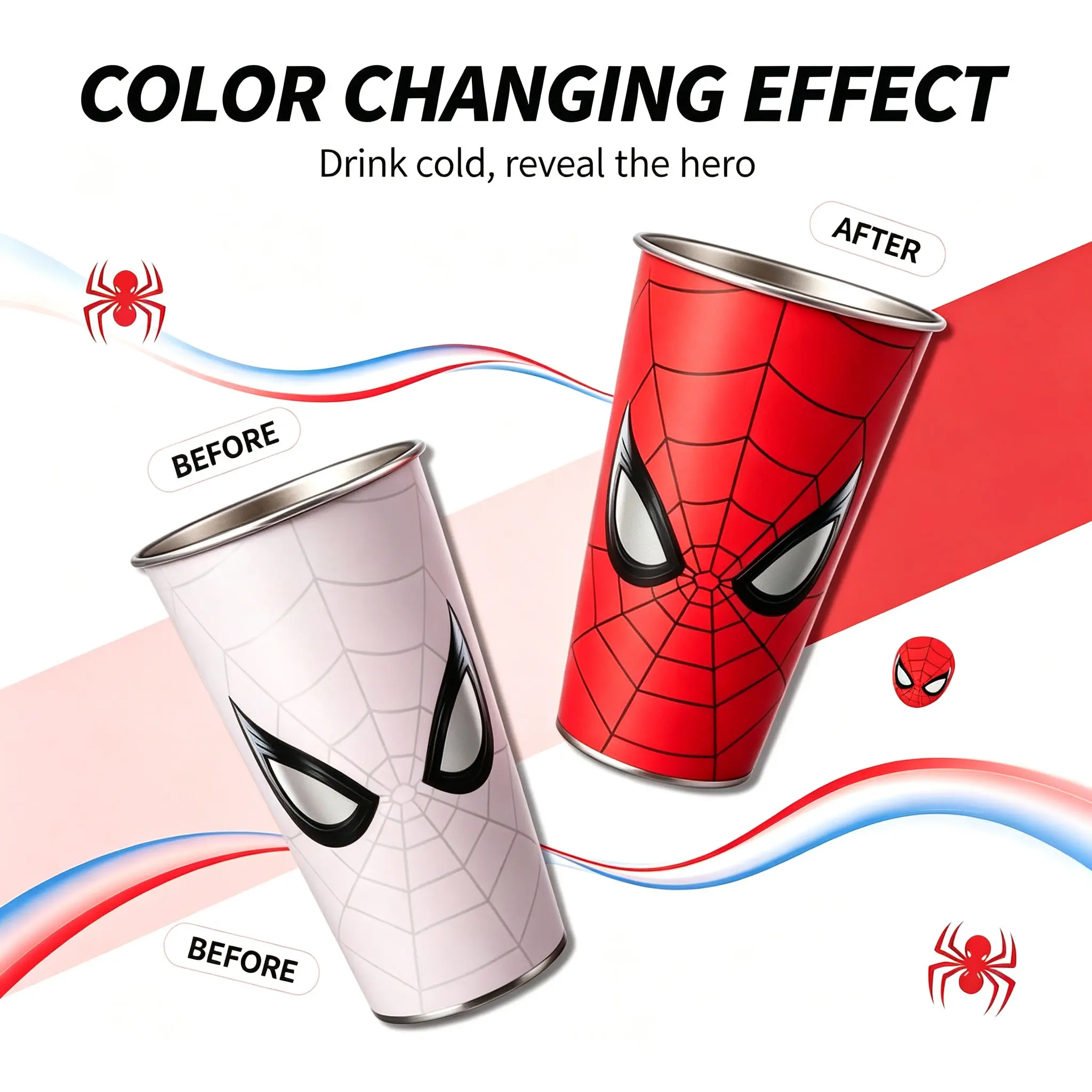Cold Water Reactive Color-Change Filter Cup, White to Red with Surprise Pattern, Perfect for Creative Beverage Serving