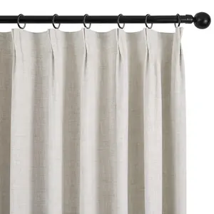 Deconovo Linen-Textured Blackout Pinch Pleated Curtains with Adjustable Plastic Curtain Hooks, Lined Pleated Window Drapes, Track & Ring Hook Compatible