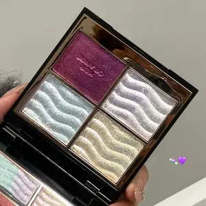 4-Color Multichrome Eyeshadow & Blush Palette - Buildable Sparkling Highlighter with Blue, Purple, Red & Gold Shimmer - Sweat-Resistant for Halloween, Parties & Gift Giving！