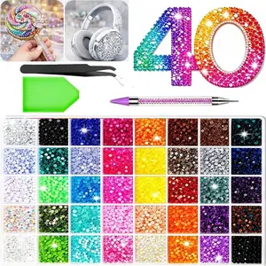 Nail Art Rhinestones, 40000Pcs 40-Color Resin Jelly Flatback Gems (3mm) for Diamond Art, DIY Crafts, Clothing