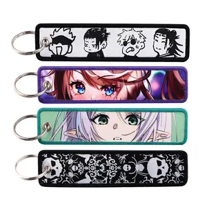 Japanese Anime Girls Embroidery Key Fobs Holder Key Tags Key Chain for Motorcycles Men Women Key Ring Jewelry Decorations