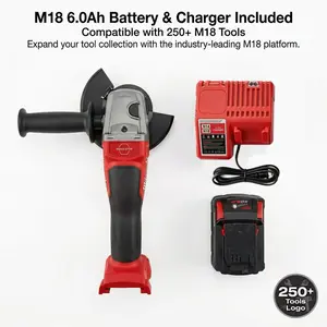 Milwaukee M18   18V Lithium-Ion 5-Inch Brushless Cordless Braking Angle Grinder with  6.0Ah Battery and Charger, Variable Speed 8500RPM and Paddle Switch for Metal Cutting and Grinding, 125mm M14 Spindle Battery Kit