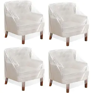 4 Pcs Outdoor Clear Waterproof Dust Proof Plastic Chair Cover for Sofa Couch Recliner, Furniture Storage and Moving, 37 x 30 x 30 Inch
