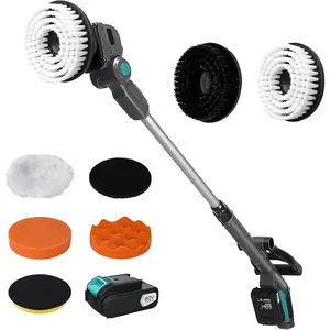 20V Cordless Spin  with Replaceable , Electric Cleaning Brush with Long Handle & 8 Brush Heads for Outdoor, Bathroom, Tile, Grout, Shower, Bathtub