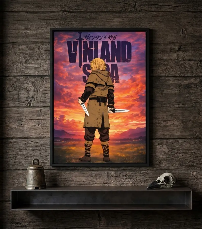 Vinland Saga "Warrior Spirit" Premium Art Print - Epic Thorfinn Sunset Design, Sustainable Eco-Friendly Durable Materials, High-Definition Professional Finish, Framed (Sleek Black) or Unframed, Iconic Anime Wall Decor for Fans & Any Room