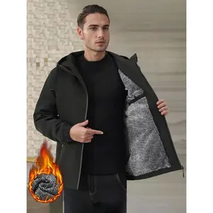 Winter New Men's Casual Windproof Jacket, Fleece Lined Thin Hooded Warm Coat