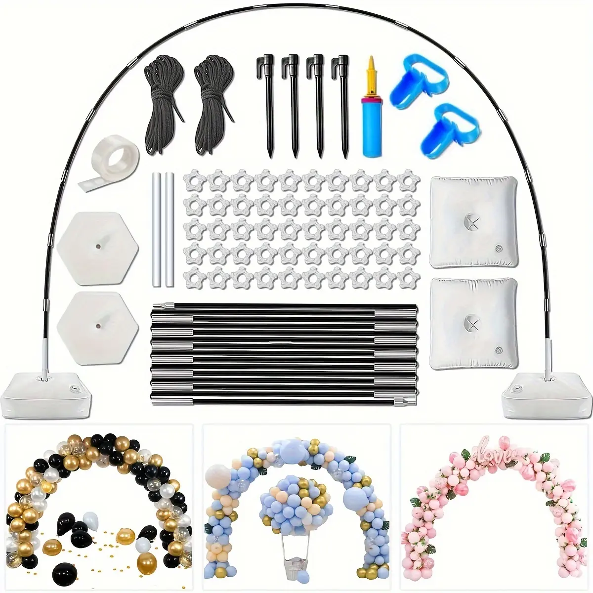 Balloon Arch Frame, 10 Feet Wide X 9 Feet Tall Adjustable Balloon Arch Suit with Base, Balloon Clip, Balloon Strip, Cable Ties Tools, Balloon Arch Frame Suitable for Ceremony, Wedding Birthday Party Shower Decoration