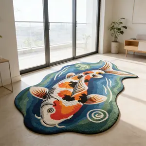 Living room rug, 1 pcs, bionic koi fish design rug, modern style with classic elements, bionic carpet，washable and machine washable, non-slip, irregular shape rug, suitable for living room, bedroom, and study. Gift, essential decorative rug for the family