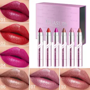 6-Pack Huasurv Glossy Lipsticks Set, Moisturizing Long-Lasting Color, Perfect for Beginners, Daily Use, Parties, Music Festivals