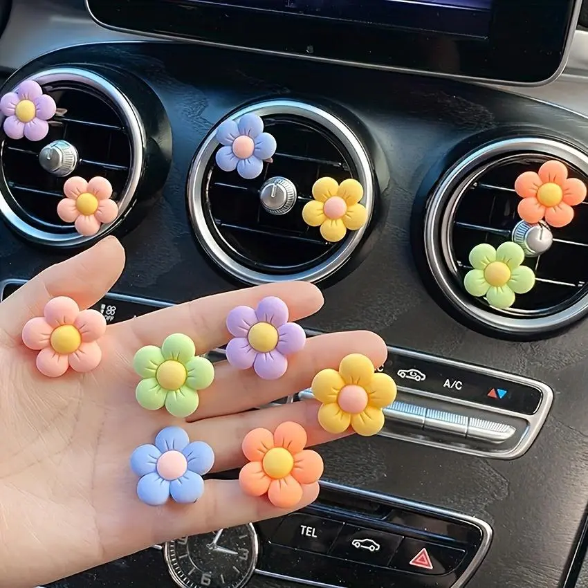 Car Air Outlet Decoration, 6 Counts Cute Flower Shaped Car Ornament, Car Interior Decoration Accessories, Car Interior Accessory, Car Trinkets, Auto Interior Accessories, Car Interior Ornaments, Car Decorations