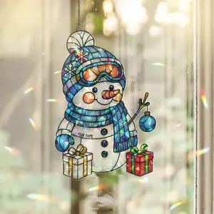 Personalized Christmas Snowman Star/Broken Glass Hologram Ornament, Christmas Snowman Star Broken Glass Hologram Ornament, Snowman Star Broken Glass Ornament, Christmas Star Broken Glass Ornament, Personalized Snowman Broken Glass Ornament