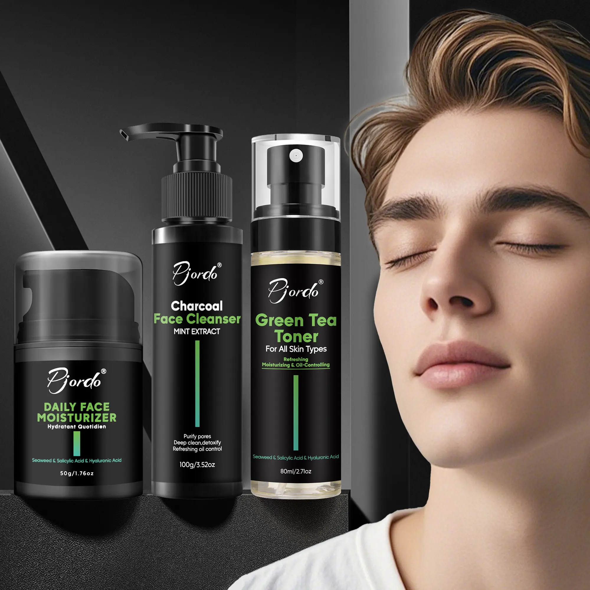 Men's Full Skincare Set, Oil Control Moisturizing + Smooth Skin Three-Piece Kit, Includes Face Wash, Toner, Night Cream, Travel-Friendly