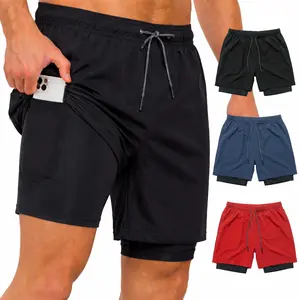 2-in-1 Double Layer Athletic Shorts with Compression Liner, Quick Dry Running Gym shorts, Drawstring Waist, Phone Pocket, Breathable Workout Training Outfit for Men Women, Casual Sport Short Pants