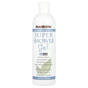 NutriBiotic Super Shower Gel, Non-Soap, Fragrance Free, 12 fl oz (355 ml)
