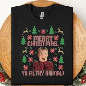 Merry Christmas Ya Filthy Animal Shirt Funny Xmas TShirt Holiday Retro Graphic Tee Gift For Her Matching, Christmas Shirt Tshirt Classic