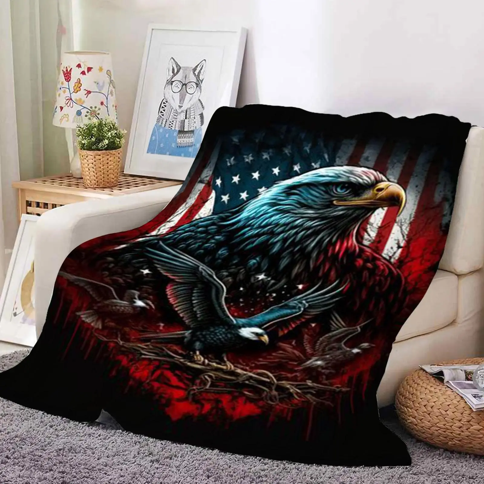 Eagle Pattern Soft Blanket, Anti-shrink Portable Warm Soft Throw, Halloween Decor Nap Blanket for Home & Office