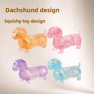 TikTok Trending Dachshund Squishy - Sparkly Glitter Dog Squeeze Toy for Stress & Calming ASMR