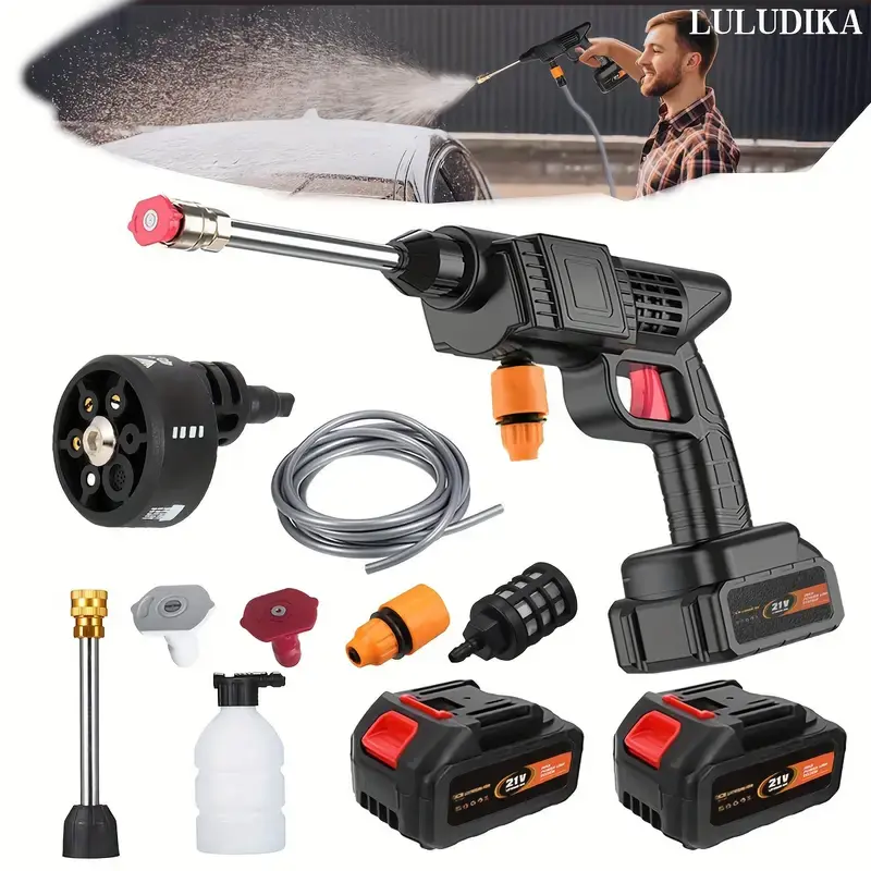 Cordless 2-Rechargeable Battery High-Pressure Washer, Portable Handheld Electric Cleaner