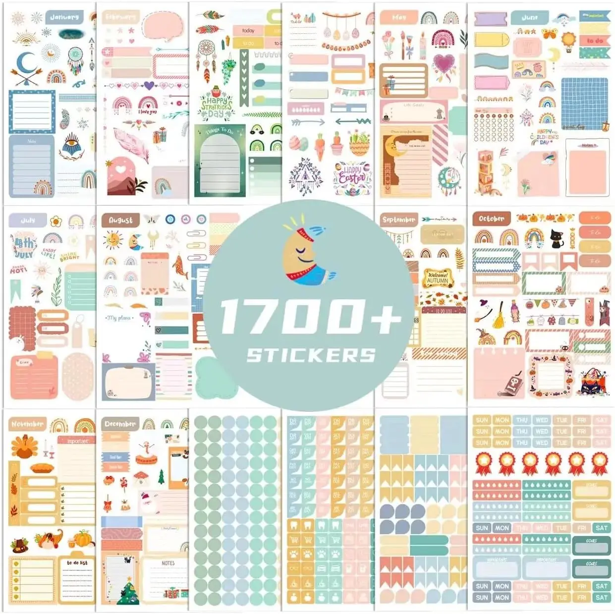 1700+ Planner Stickers - 24 Calendar Stickers Per Pack for Women to Add Colour and Interest to Your Schedule