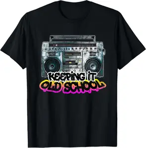 100% Cotton Keeping It Old School - Vintage Boombox 80s T-Shirt