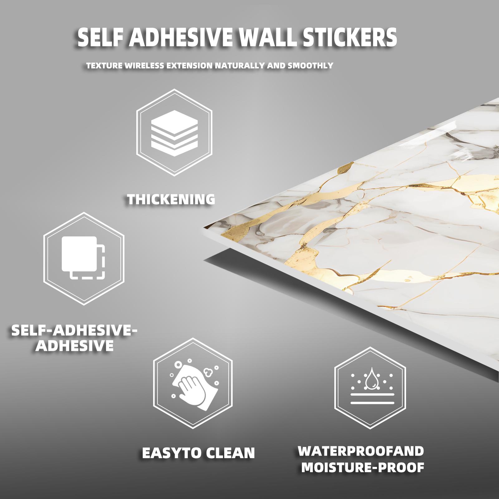 DEWOO Self-Adhesive Wall Stickers — Featuring a 3D dimensional effect. Stain-resistant, splash-proof, scratch-resistant, and highly durable; the perfect aid for renovating rental spaces，Marble-Patterned Wallpaper