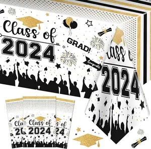 Graduation Decorations Class of 2024 Tablecloth - 3 Pcs Plastic Congrats Grad Table Cloth, Graduation Table Cover for Graduation Party Decorations 2024 and Party Supplies, 54"x108"