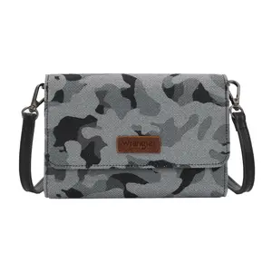 Wrangler Western Camouflage Pattern Crossbody Bag/Wallet for Women - Compact PU Leather Messenger Bag with Functional Features & Versatile Use