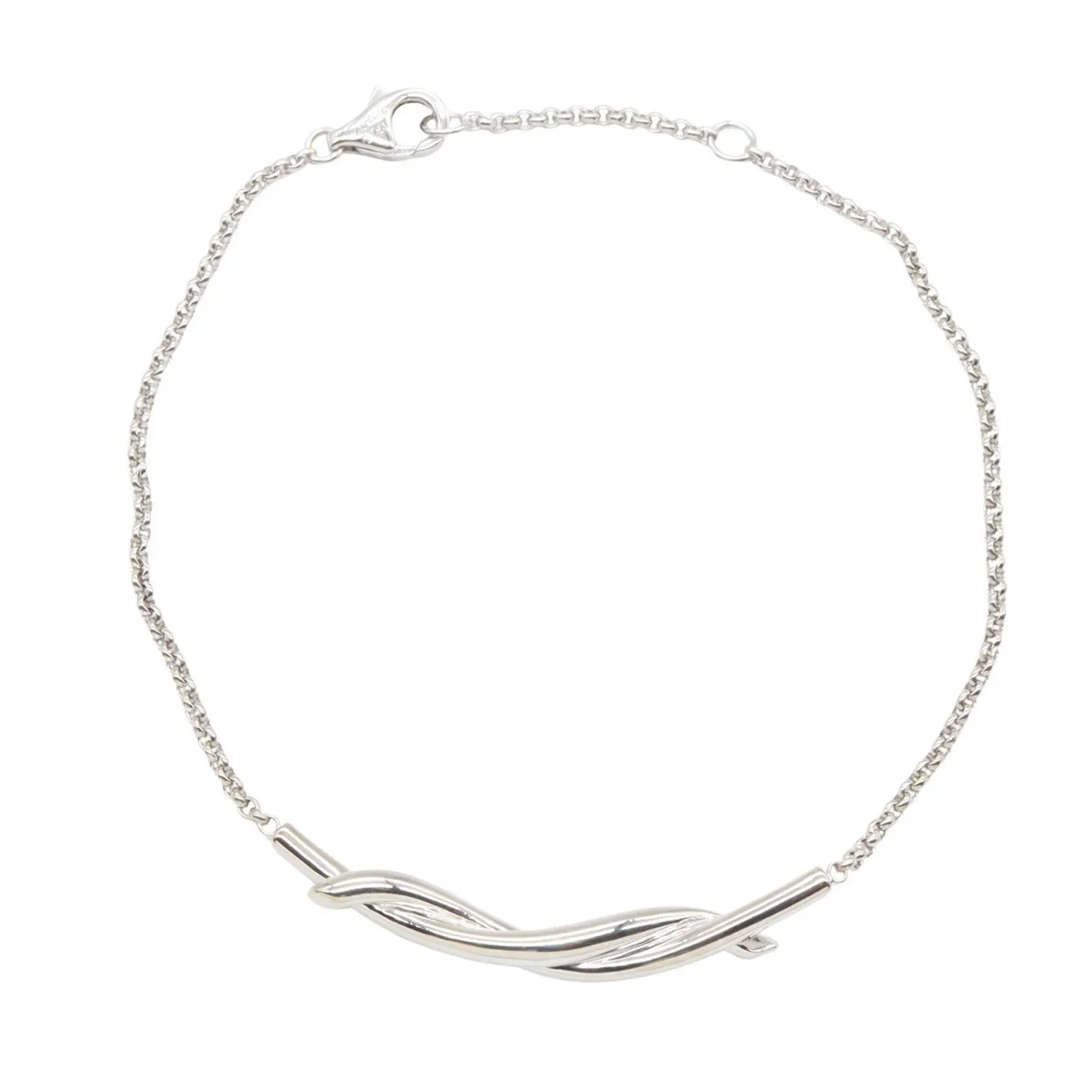 Pre-owned Cartier 18K White Gold (Au750) Small Leather Goods Entrelacé Au750 Bracelet Size 17/18.5