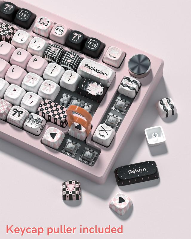 Womier MOA Profile PBT Keycaps,132 Keys Cute Style Keycap Set with Cute Icons, Dye-Sublimation, Black Pink Theme for Most 60% 65% 75% 80% 100% US Layout Cherry MX Switches Mechanical Keyboard