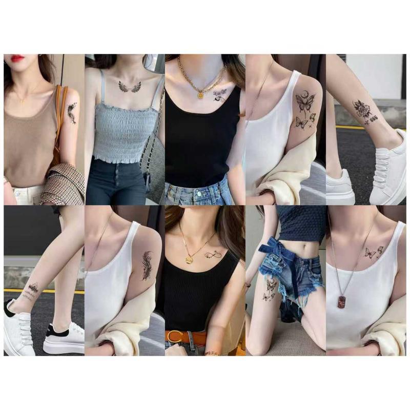 76 Sheets Large Black Temporary Tattoo Stickers - Tribal Wolves, Tigers, Lions, Snakes, Skulls, 12 Fake Tattoo Stickers for Men & Women Arm Designs