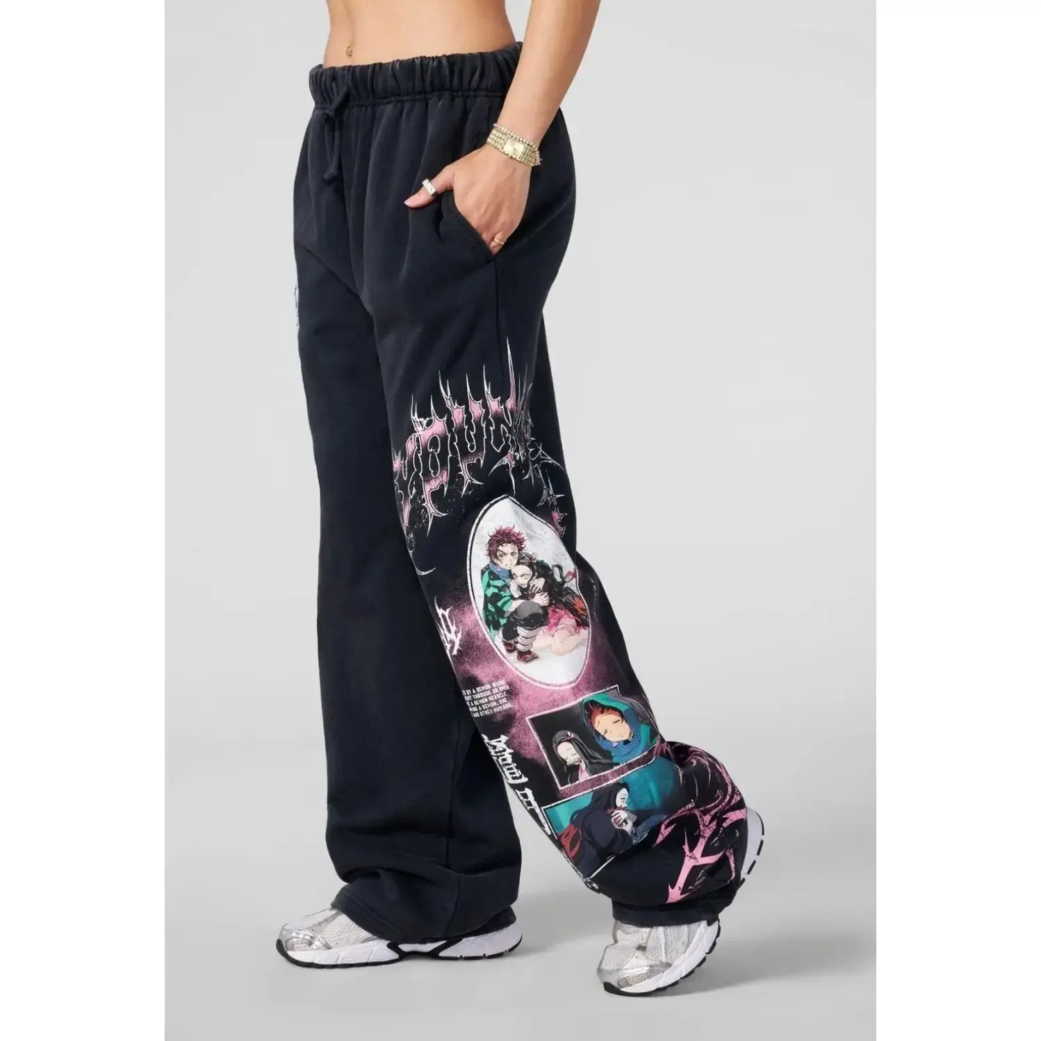 Men's Anime Dark Magician Graphic Sweatpants Loose Fit Black Streetwear Wide Leg Pants