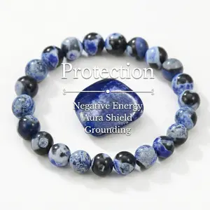 Blue Fire Agate Beaded Bracelet for Clarity & Focus - 8mm Healing Crystal Stretch Bangle for Protection & Memory, Gift for Her/Him, Student Gift, Perfect for Daily Wear, Spiritual Meditation & Yoga Gift
